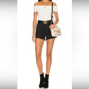 Highrise Black Destressed Jean Shorts